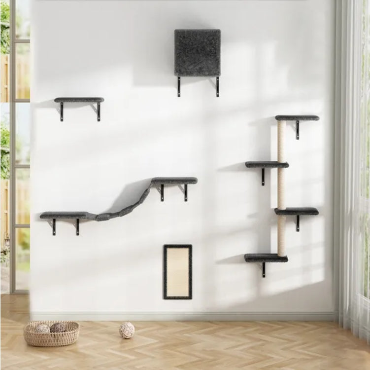 5 Pcs Wall Mounted Cat-Climber Set W/Floating Shelves And Perches