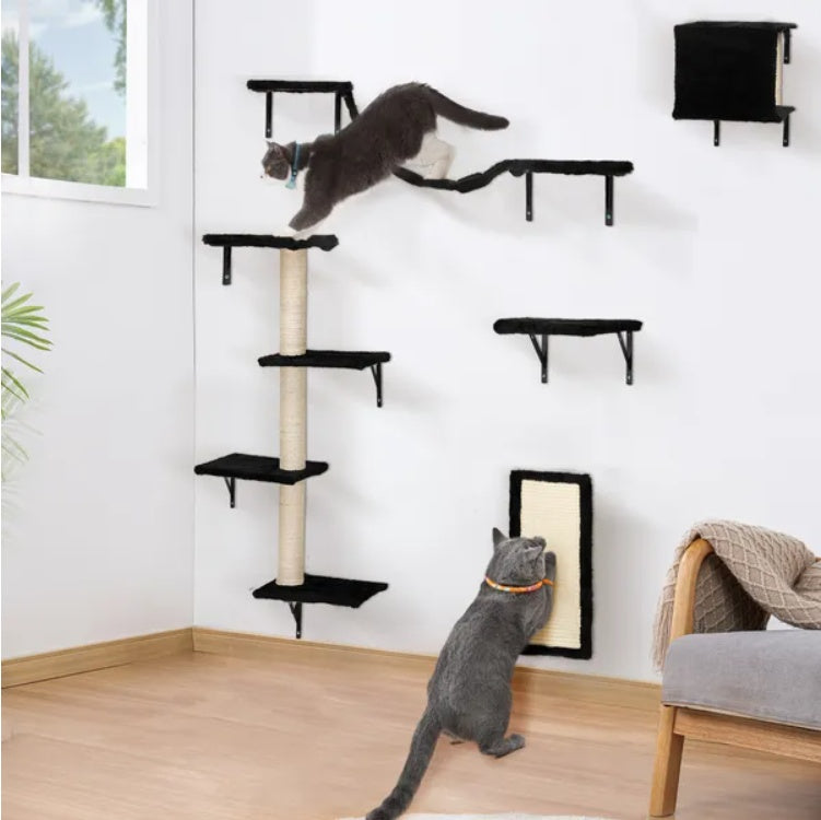 5 Pcs Wall Mounted Cat-Climber Set W/Floating Shelves And Perches