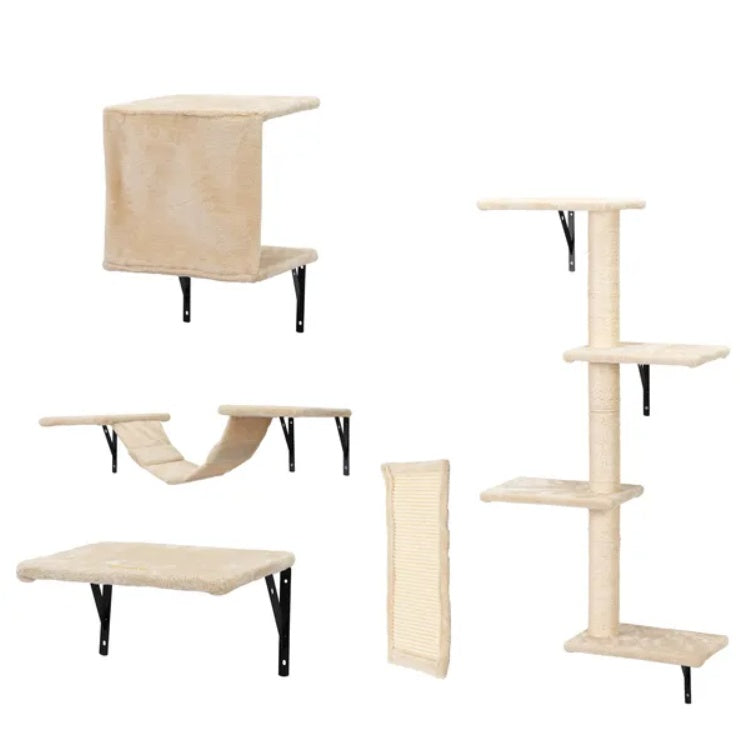 5 Pcs Wall Mounted Cat-Climber Set W/Floating Shelves And Perches
