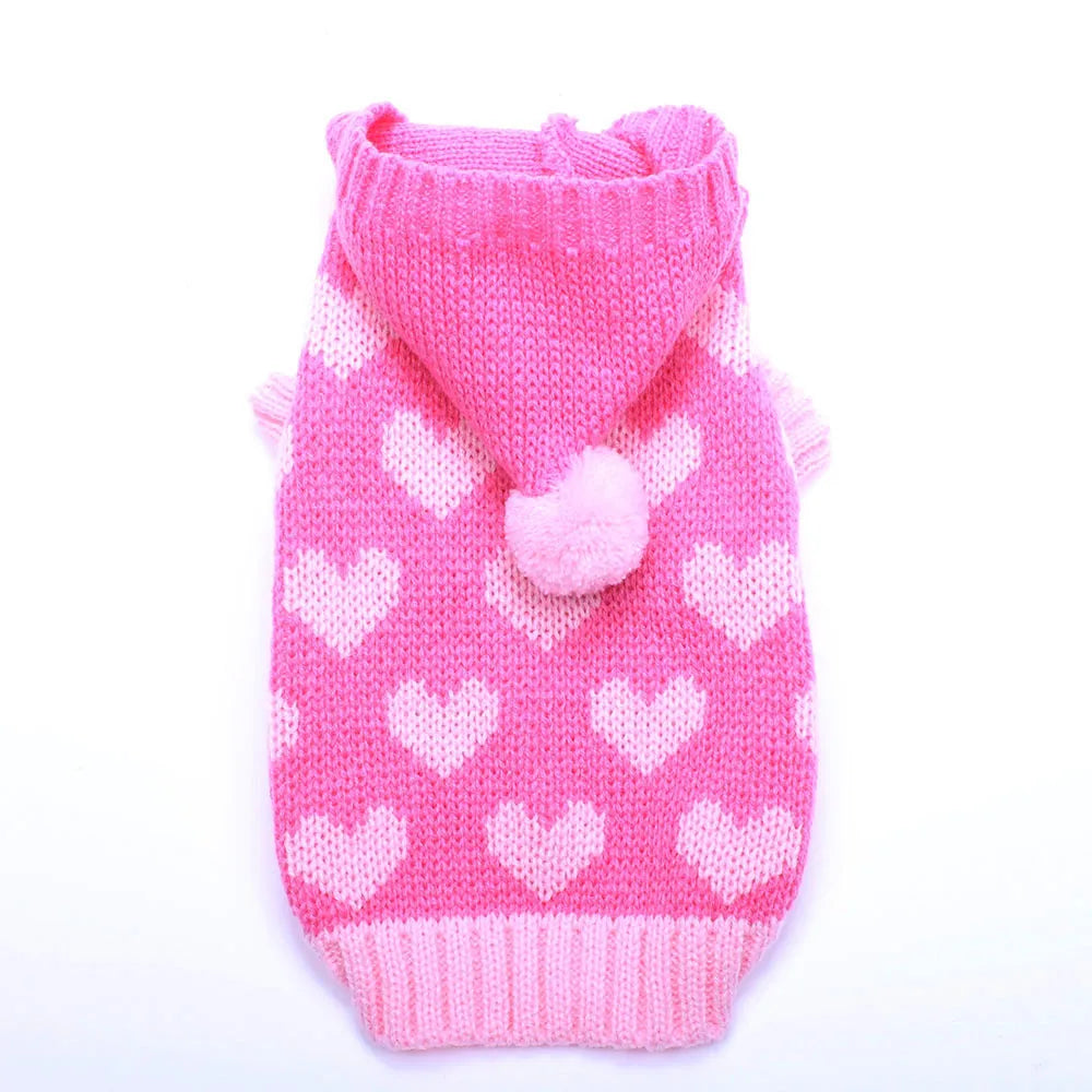 knitted Hoodie With Heart Pattern