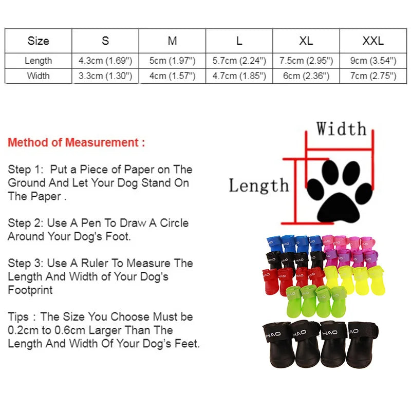 4pcs Waterproof Dog Rain Boots - Anti-Slip Rubber Shoes for All Seasons
