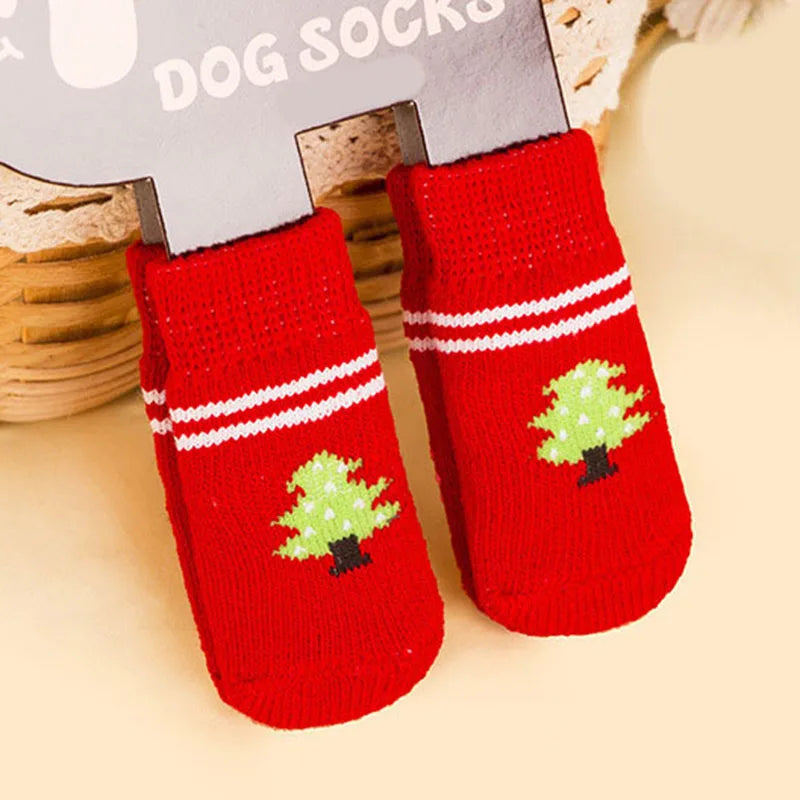 4pcs Warm Puppy Dog Shoes Sock Soft Comfortable Pet Knits Socks
