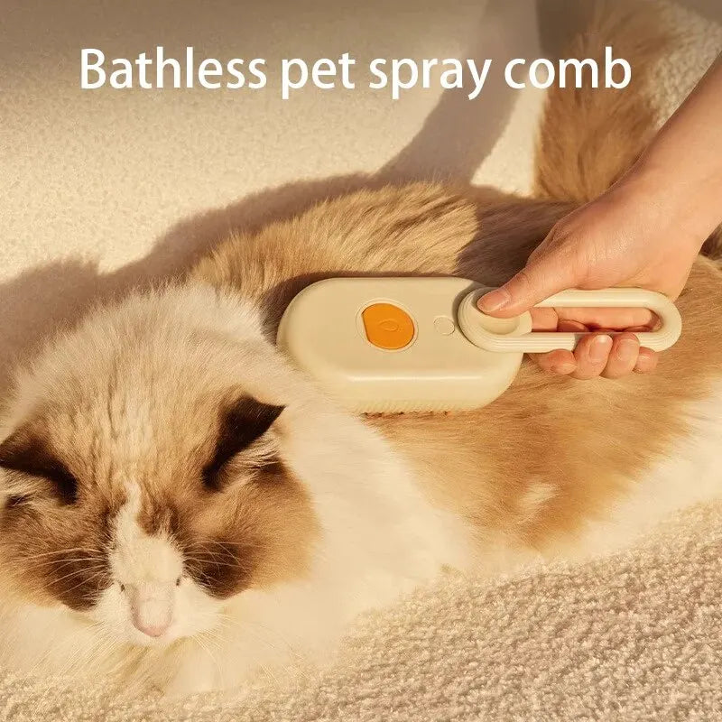2-in-1 Pet Steam Spray & Massage Brush – Foldable, Rotating Hair Removal Comb
