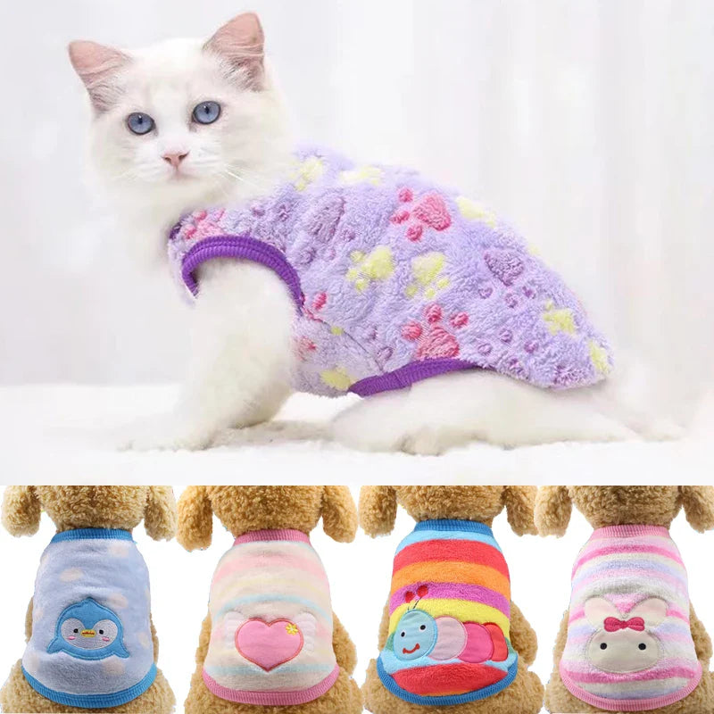 Cartoon Fleece Pet Sweater – Warm Vest for Small Dogs & Cats