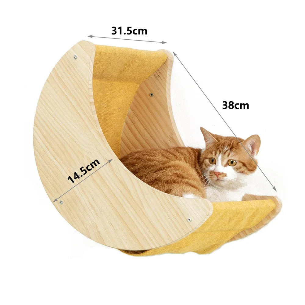 Wall-Mounted Cat Tree Tower with Hammock & Scratching Post