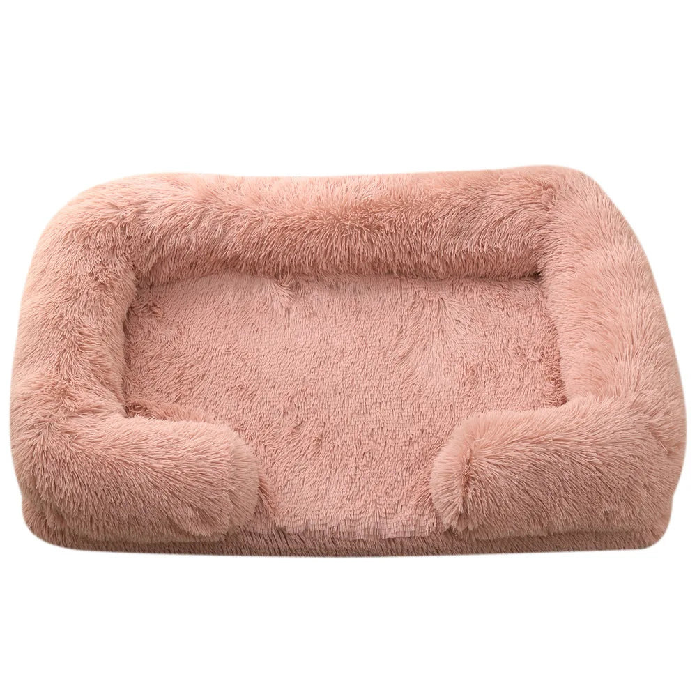 "Half-Surround Plush Pet Bed – Soft Square Sofa for Cats & Medium Dogs – Full Filling Kennel Cushion House