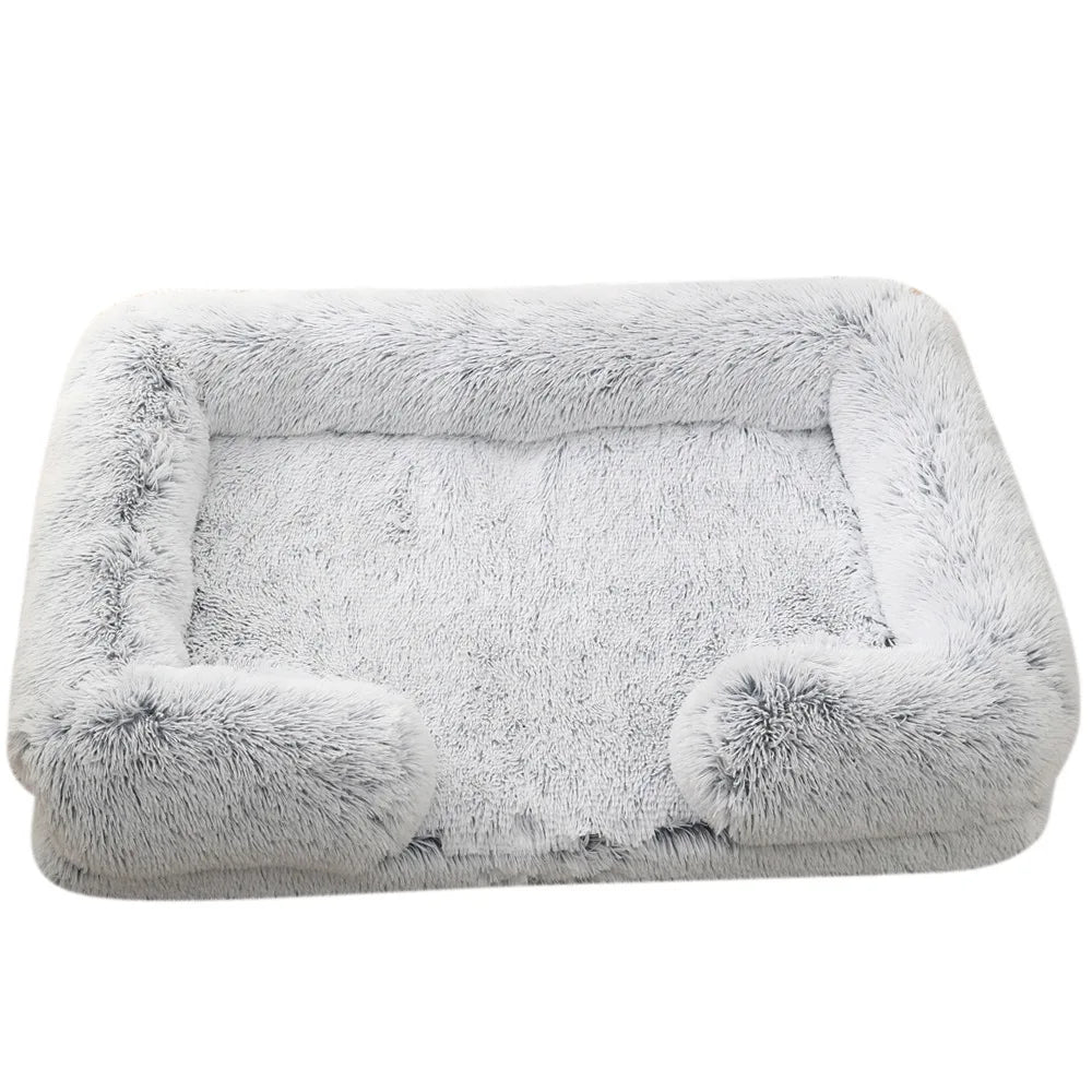 "Half-Surround Plush Pet Bed – Soft Square Sofa for Cats & Medium Dogs – Full Filling Kennel Cushion House