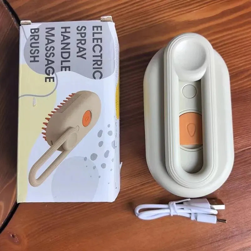 2-in-1 Pet Steam Spray & Massage Brush – Foldable, Rotating Hair Removal Comb