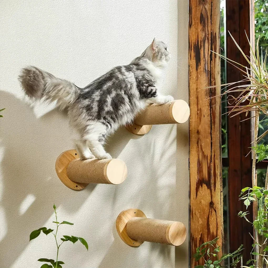 Wall-Mounted Cat Tree Tower with Hammock & Scratching Post