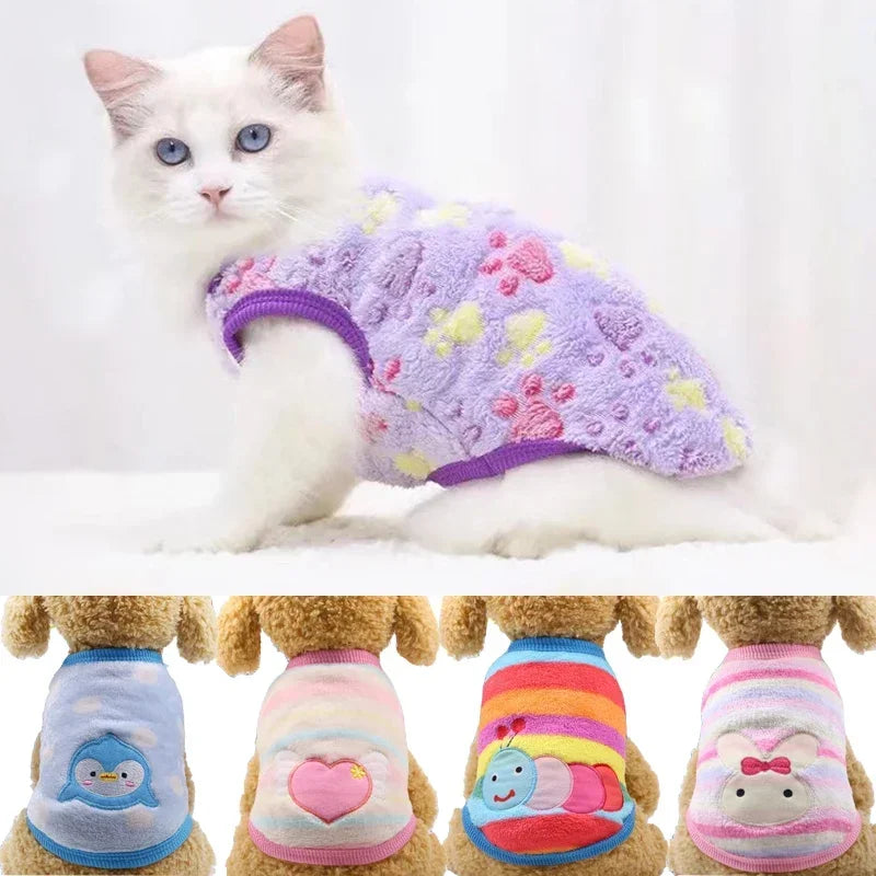 Cartoon Fleece Pet Sweater – Warm Vest for Small Dogs & Cats