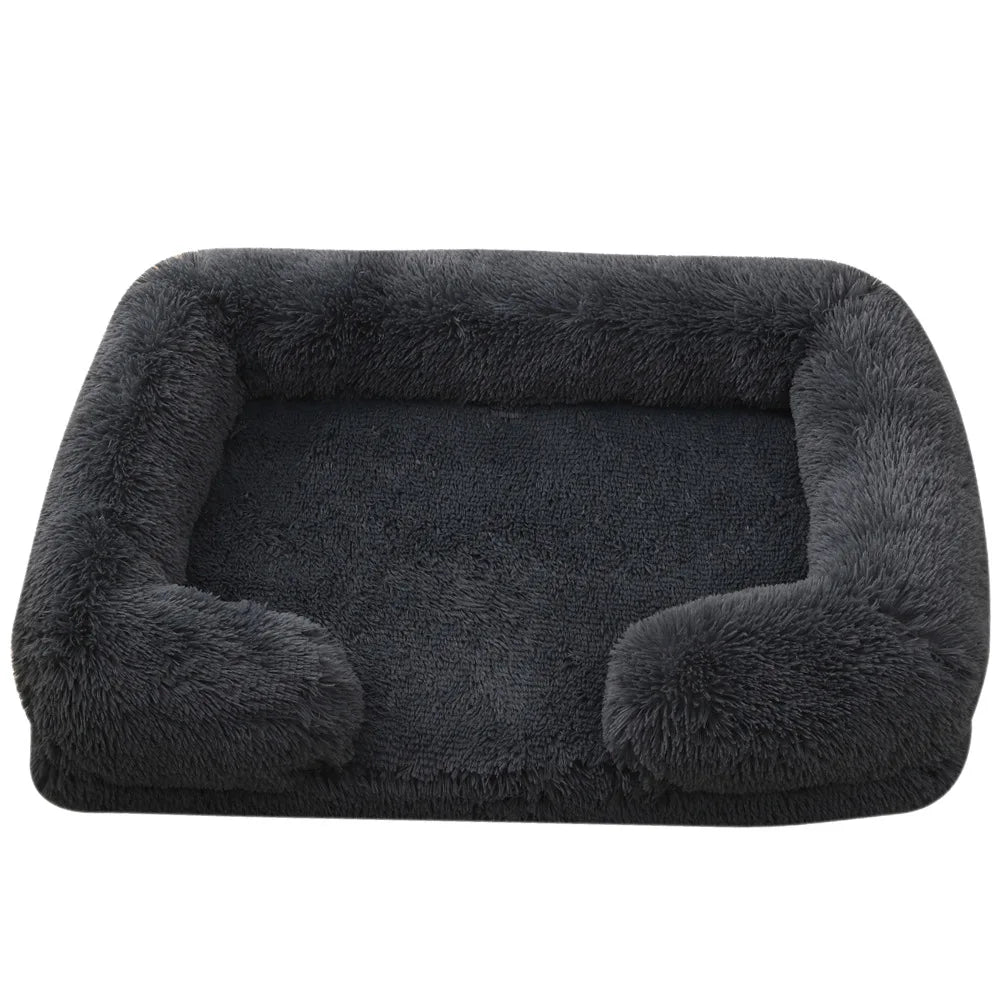 "Half-Surround Plush Pet Bed – Soft Square Sofa for Cats & Medium Dogs – Full Filling Kennel Cushion House