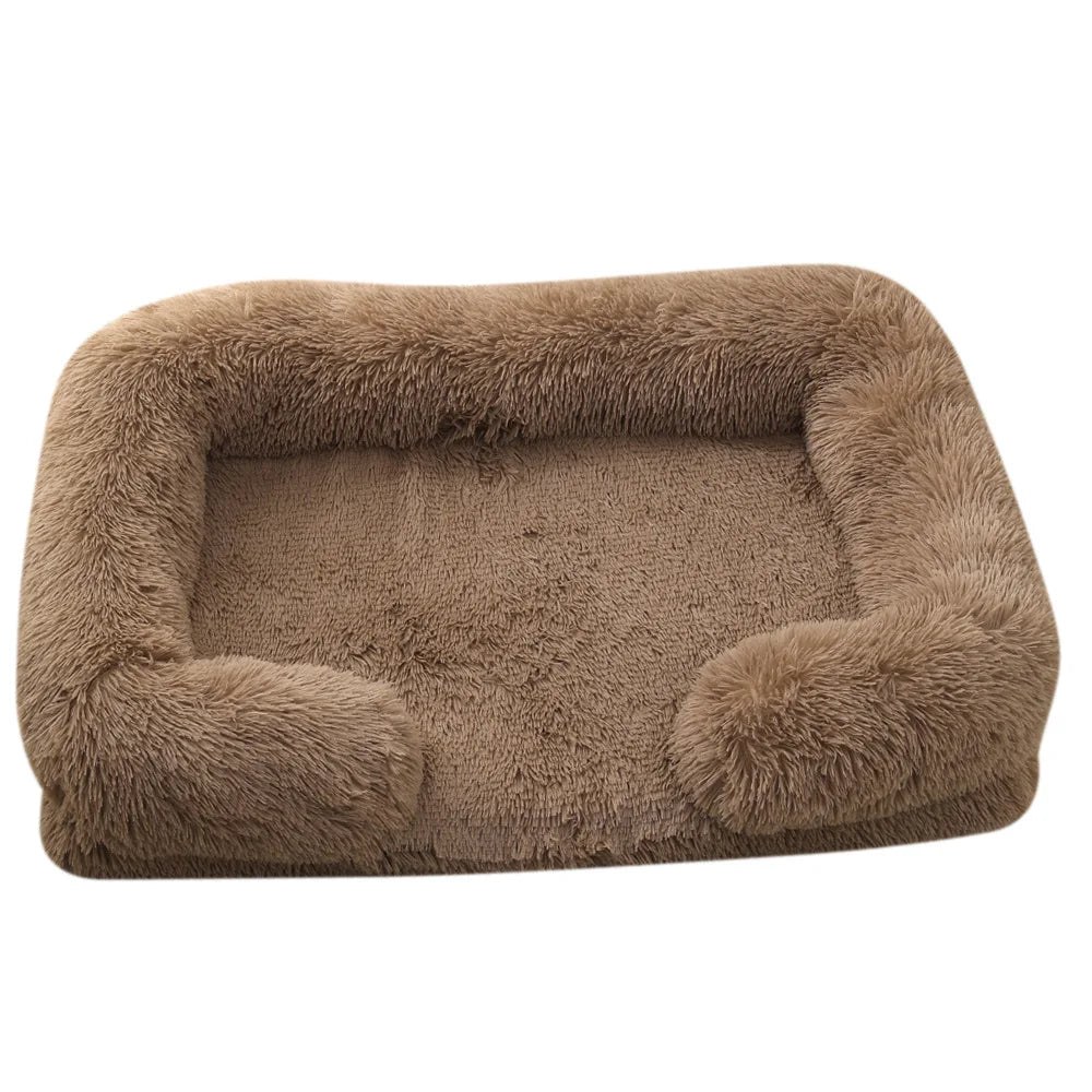 "Half-Surround Plush Pet Bed – Soft Square Sofa for Cats & Medium Dogs – Full Filling Kennel Cushion House