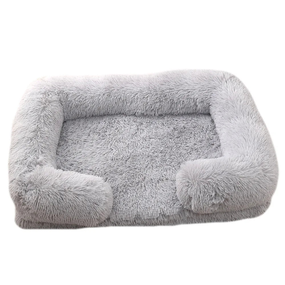 "Half-Surround Plush Pet Bed – Soft Square Sofa for Cats & Medium Dogs – Full Filling Kennel Cushion House