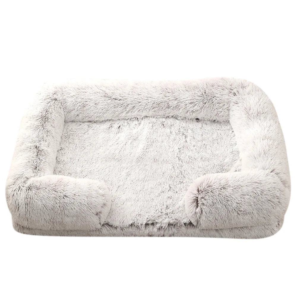 "Half-Surround Plush Pet Bed – Soft Square Sofa for Cats & Medium Dogs – Full Filling Kennel Cushion House
