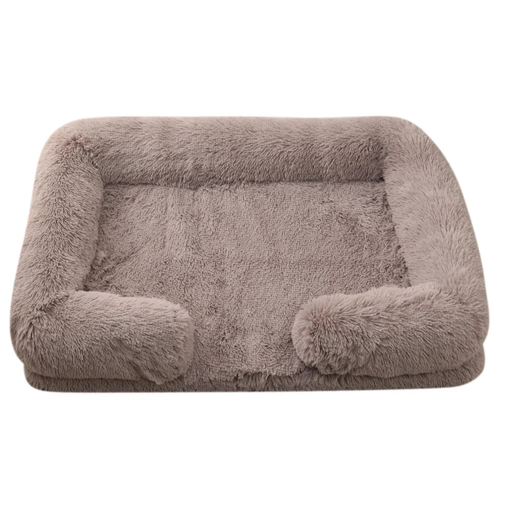"Half-Surround Plush Pet Bed – Soft Square Sofa for Cats & Medium Dogs – Full Filling Kennel Cushion House
