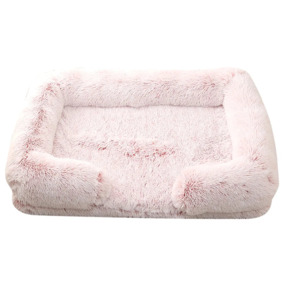 "Half-Surround Plush Pet Bed – Soft Square Sofa for Cats & Medium Dogs – Full Filling Kennel Cushion House