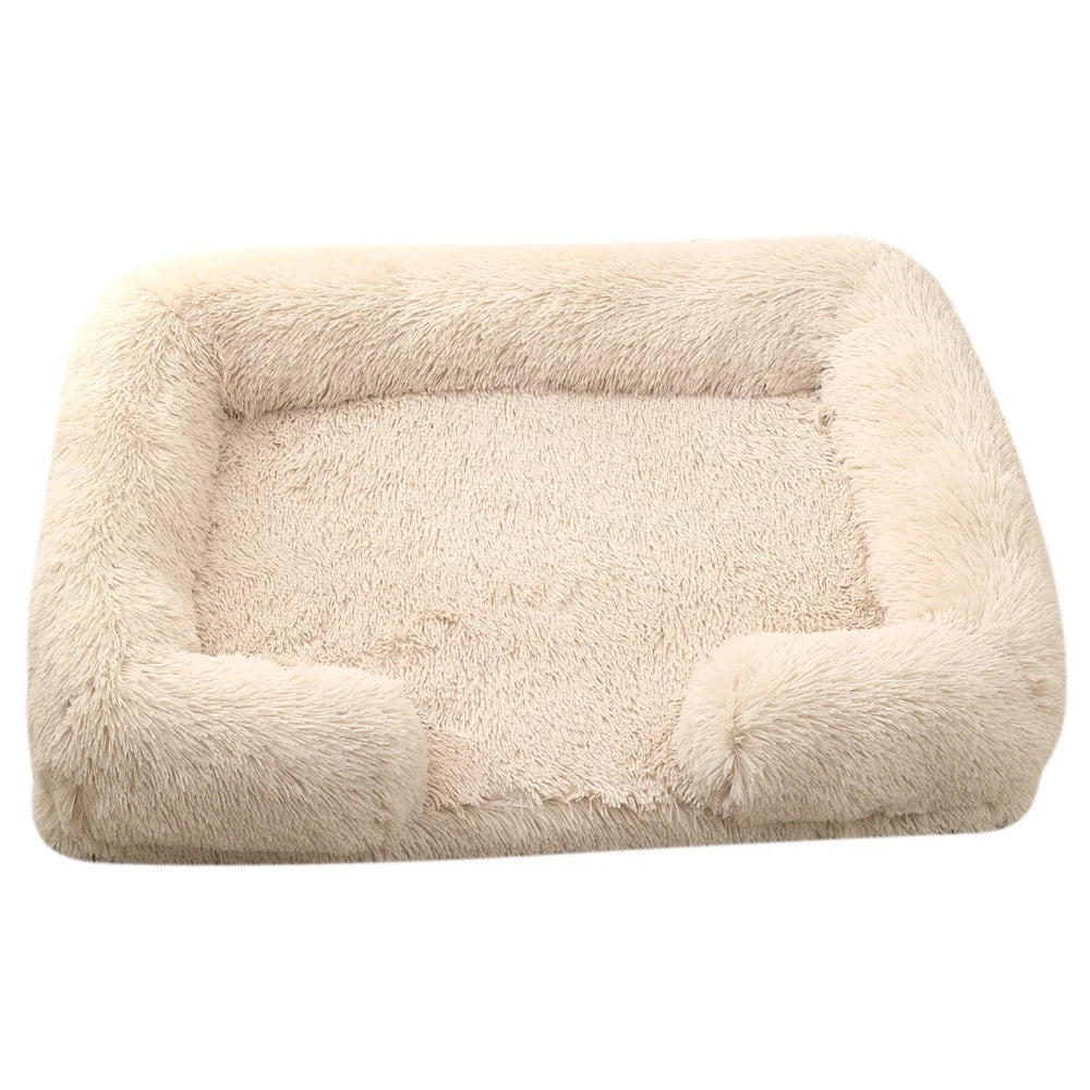"Half-Surround Plush Pet Bed – Soft Square Sofa for Cats & Medium Dogs – Full Filling Kennel Cushion House