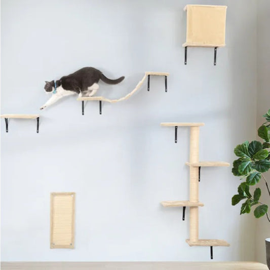 5 Pcs Wall Mounted Cat-Climber Set  W/Floating Shelves And Perches