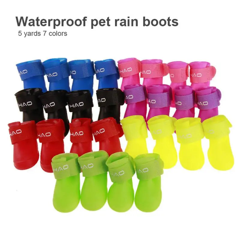 4pcs Waterproof Dog Rain Boots - Anti-Slip Rubber Shoes for All Seasons
