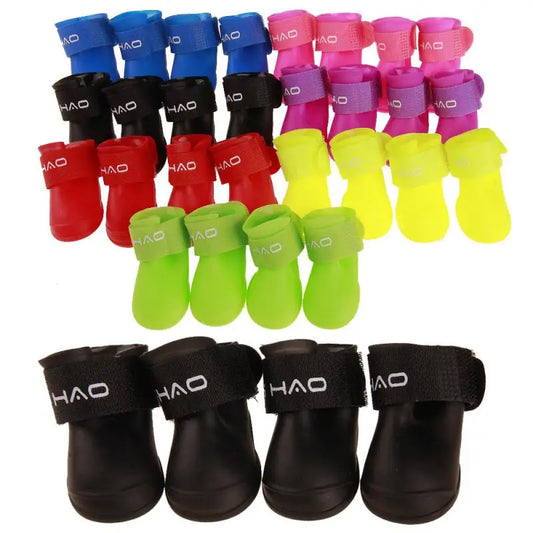 4pcs Waterproof Dog Rain Boots - Anti-Slip Rubber Shoes for All Seasons