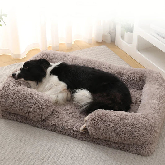 "Half-Surround Plush Pet Bed – Soft Square Sofa for Cats & Medium Dogs – Full Filling Kennel Cushion House