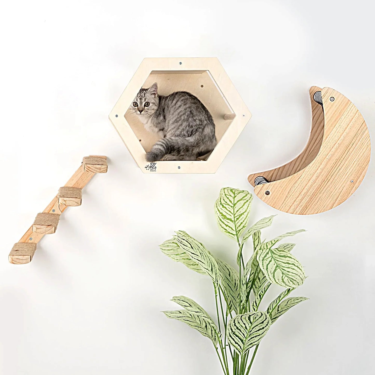 Wall-Mounted Cat Tree Tower with Hammock & Scratching Post