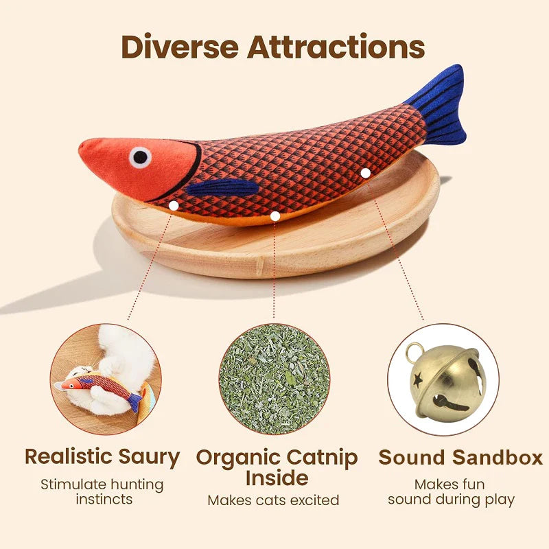 3D Catnip Fish Toy – Interactive Plush Goldfish with Sound for Cats & Kittens